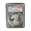 1安士 - 1986/87 - 稀有里根簽名 - 美國鷹揚銀幣 - PCGS PR69 認證！