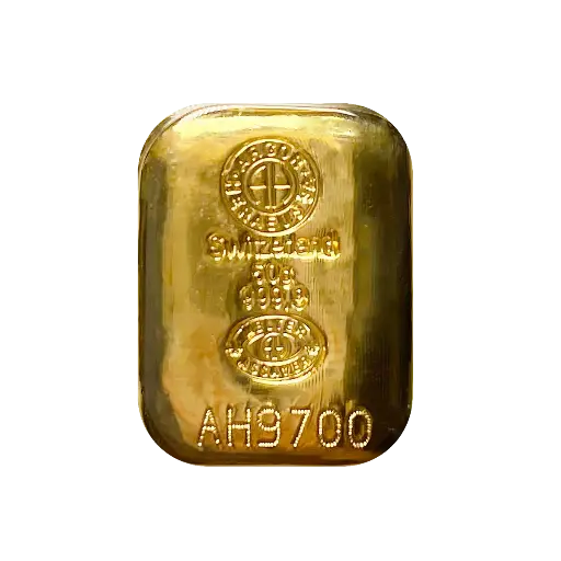 [50g_gold_Heraeus_Swiss_cast] 50g 9999 Gold - Switzerland - Cast Bar